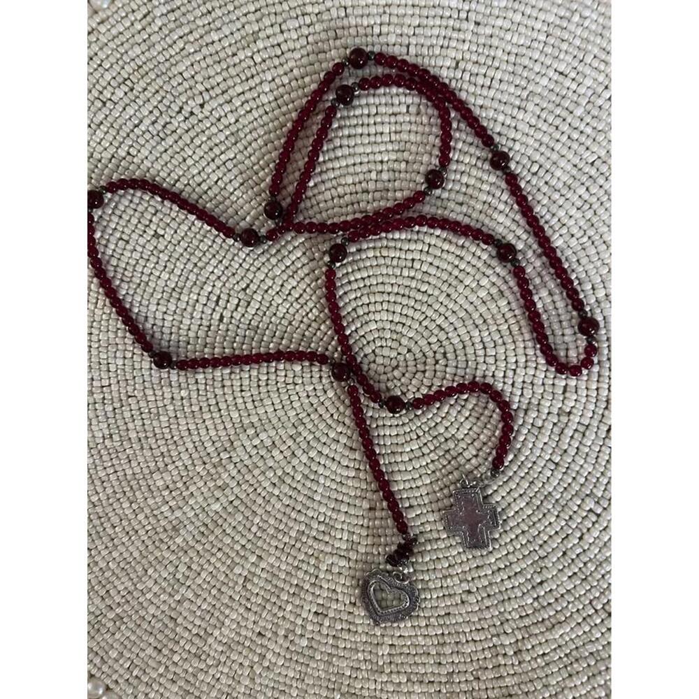 Silpada Garnet Beaded Heart Cross Lariat Sterling Silver Necklace N1294